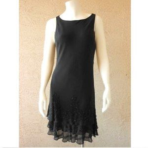 Jones New York Black Silk Chiffon shift dress with beading EUC sz 14